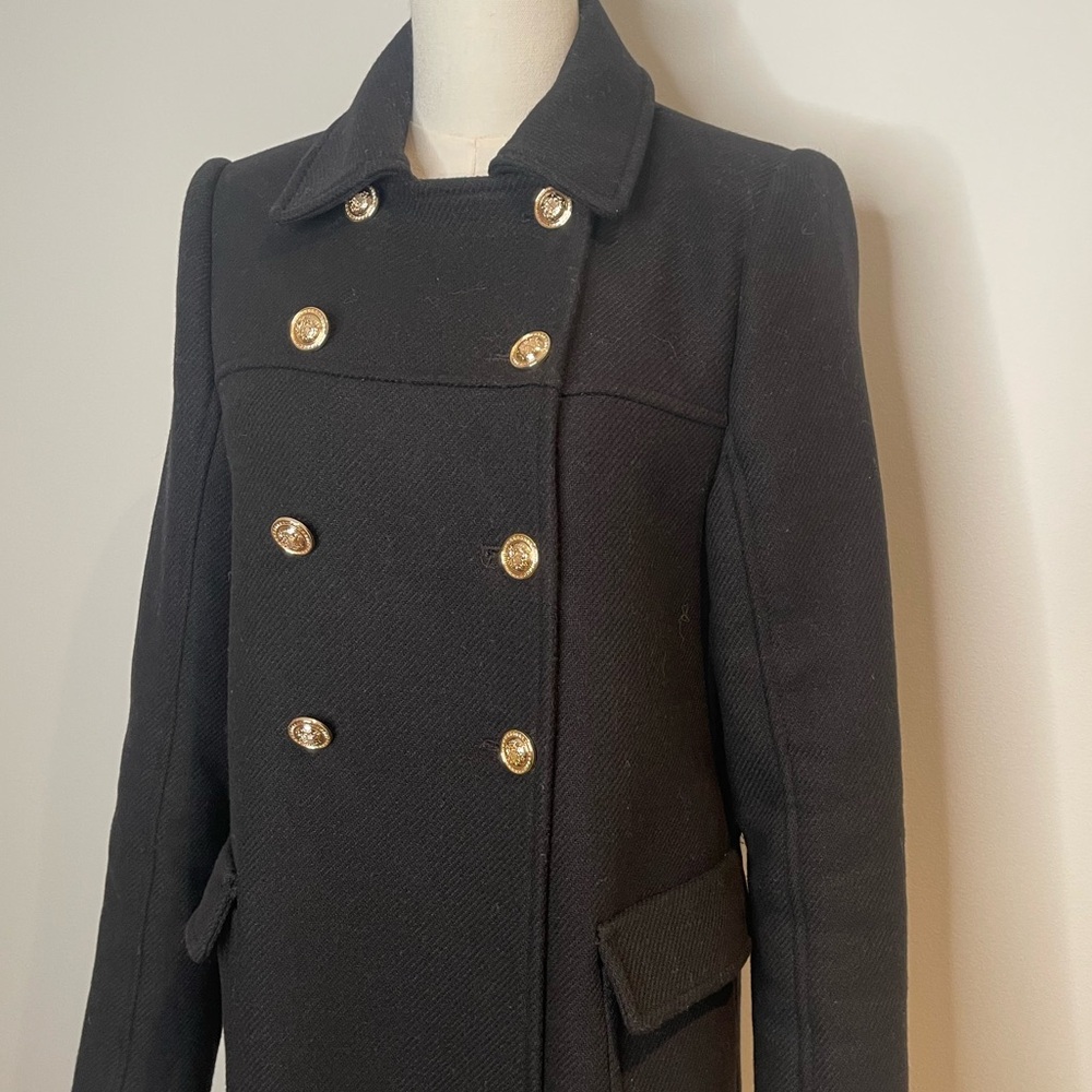 Zara Black Wool Double-Breasted Women's Coat Jacket size Small
